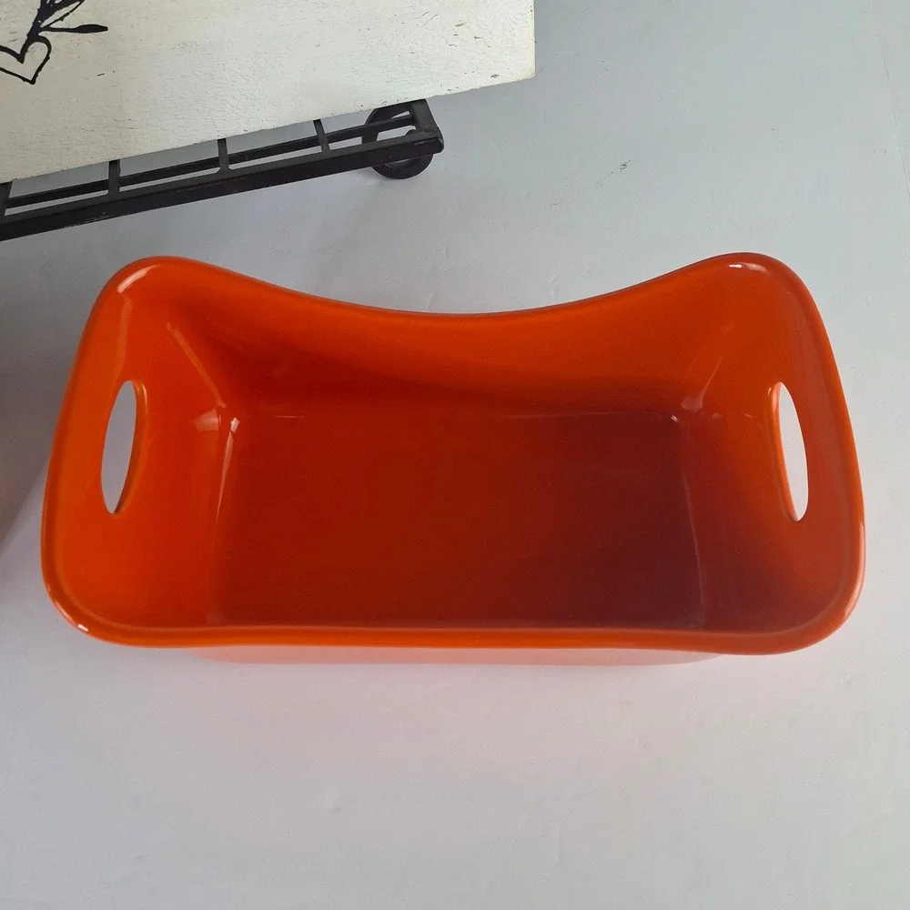 Rachael Ray Orange Stoneware Loaf Pan 9x5 Ceramic Baker G014 Integrated Handles